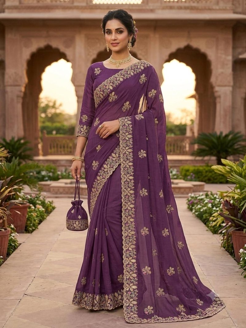 Chandani Star Georgette With Embroidery Work Saree